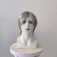 Perruque synthétique complète style coréen pour homme, argentée, coupe mulet queue de loup, cheveux courts, naturelle, réaliste, volumineuse, 150 % de densité