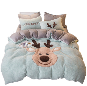 工場直送卸売り刺繍入りフリース寝具セット シェルパフランネルベッドシーツ - Product Image 2