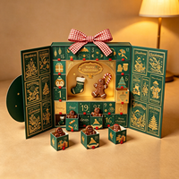Calendrier de l'Avent personnalisé à double porte magnétique pour Noël, 12 jours, chocolat, bonbons, biscuits, boîte cadeau rigide en papier pour enfants
