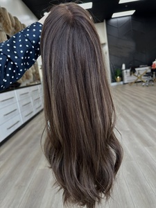 Qualité 12A Brun Balayage # Perruques 4/27 casher à cuticules alignées, à dessus plat, sans colle, à nœuds simples longs, avec dessus en dentelle diamantée personnalisée et doublée - Product Image 4