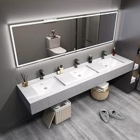 Meuble de salle de bain moderne en pierre frittée brillante avec double vasque intégrée de 1200 mm en dalle de marbre de luxe pour hôtels
