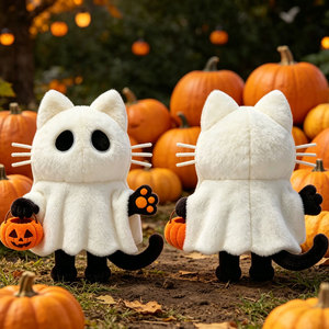Fabricant OEM de jouets en peluche chat fantôme d'Halloween personnalisés, faible MOQ, adorable poupée en peluche chat noir avec tenue, logo et couleur personnalisables - Product Image 6