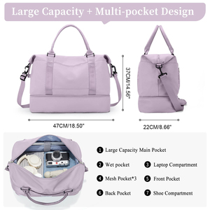 Ensemble de sacs de voyage multifonctionnels pour femmes avec compartiment pour ordinateur portable, poche imperméable, compartiment séparé pour chaussures, grande capacité - Product Image 4