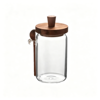 Bocaux cylindriques en verre borosilicate avec couvercles en bois, poignées et cuillères – Contenants hermétiques pour sel et sucre de cuisine