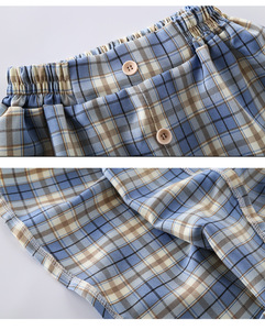 Meilleures ventes de vêtements pour enfants : Ensemble jupe-short à carreaux et t-shirt imprimé à manches courtes bleu pour filles, livraison directe - Product Image 6