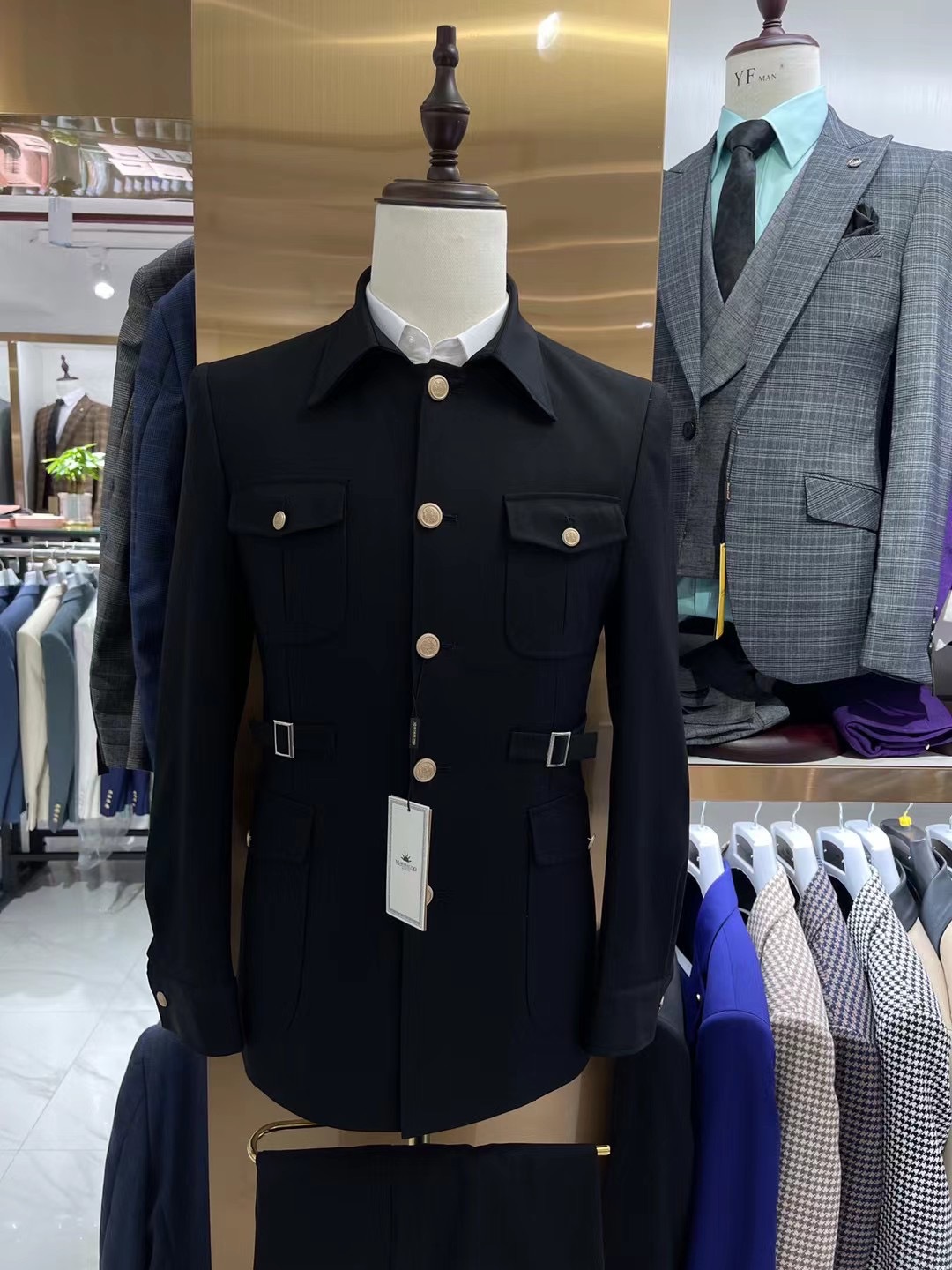 Negro-2 piezas/juego-Chaqueta + pantalón