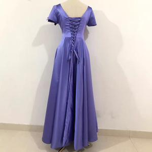 White Satin V-Neck A-Line Wedding Dress With Drawstring Pocket Natural Waistline Off-White And Wine Red X030 - Product Image 4