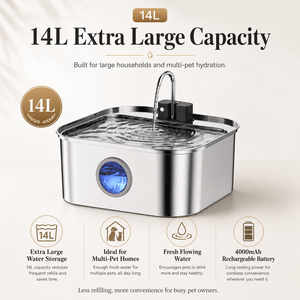 Fontaine à eau automatique pour animaux de compagnie en acier inoxydable, capacité de 13 L, design sans fil, pour l'hydratation des chats et des chiens d'intérieur - Product Image 2