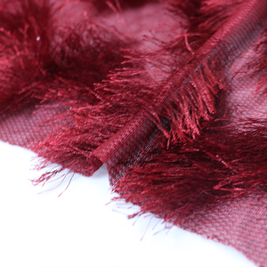 Diseño Sexy tejido 100% poliéster vino-rojo Pavo Real pelo flecos patrones poligonales tela Jacquard para ropa - Product Image 5