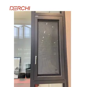 Ventanas de impacto de aluminio de alta seguridad, vidrio templado doble, aislamiento térmico, estilo americano