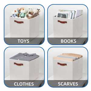 Fabric Storage Cubes Storage <b>Bins</b> with <b>Dual</b> Leather Handles Baskets 13x13 Foldable Cube Organizers for Shelves - Product Image 5