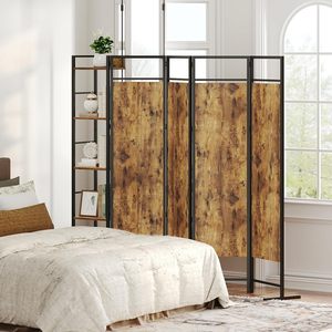 Paravent <span class=keywords><strong>industriel</strong></span> pliant à 4 panneaux, écran d'intimité, rangement portable, séparation pour chambre et bureau, marron rustique et noir - Product Image 3