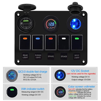 Nouveau panneau de commutation à bascule en plastique 5 gang 12V/24V avec chargeur USB double, voltmètre QC3.0 Type-C PD pour voiture, bateau, camping-car, UTV