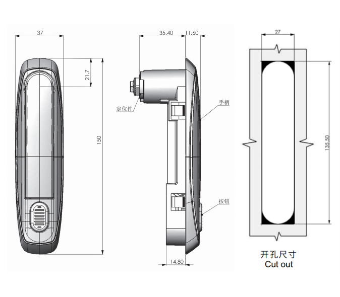 FS2215 Exterior door anti-theft door aluminum alloy door lock industrial machinery cabinet flat lock MS818-3A