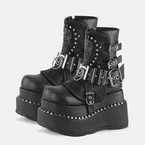 <span class=keywords><strong>Bottes</strong></span> Gothique Punk à bout large, talon haut 5-8 cm, fermeture éclair latérale, doublure en microfibre, rivets tête de mort, style Subculture Heavy Industry pour femme - Product Image 1