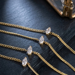 Bracelet chaîne gourmette en or massif 18 carats Xinfly avec diamant marquise, solitaire horizontal délicat, bijoux fins en or AU750 pour femme - Product Image 2
