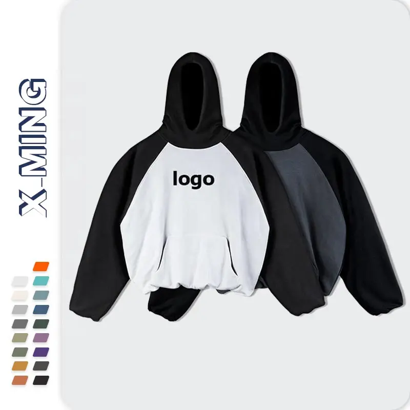 New Fashion Mens Hoodies Sweatshirts Cotton thick double layer Heavyweight Oversized inverted Cropped color block Hoodie for man