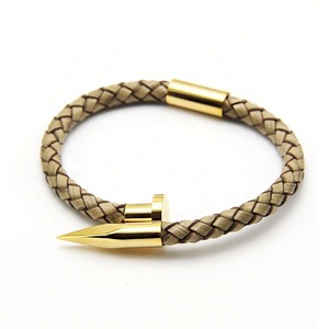 ZYO Nouveau Bracelet en Cuir Tendance avec Acier Inoxydable, Modèles Créatifs Effet Explosion, Style Punk Simple, Bracelet M à Clous Tressés pour Homme - Product Image 3