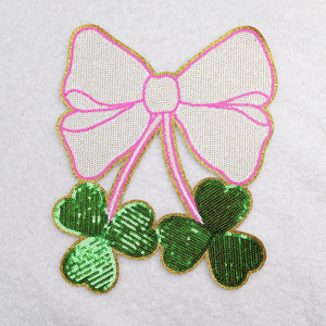 Factory Direct Supply Big Glitter Sequin Shamrock Patches St Patrick'S Day <b>Bow</b> Patches Iron On - Product Image 4