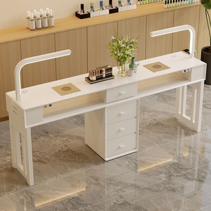 Table de manucure moderne blanche avec éclairage LED et tiroirs pour salon de beauté - Product Image 1