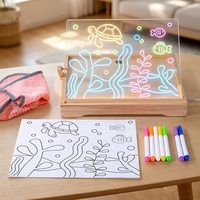 Tableau de dessin LED en bois pour enfants, tableau effaçable à sec avec stylo acrylique lumineux pour l'entraînement au contrôle, jouet éducatif avec interrupteur et prise USB