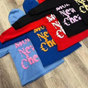 OEM Custom Logo 3D Puff Printing Fleece Street wear Pullover Hoodie And Pants Casual Long Tracksuit Functional For Men