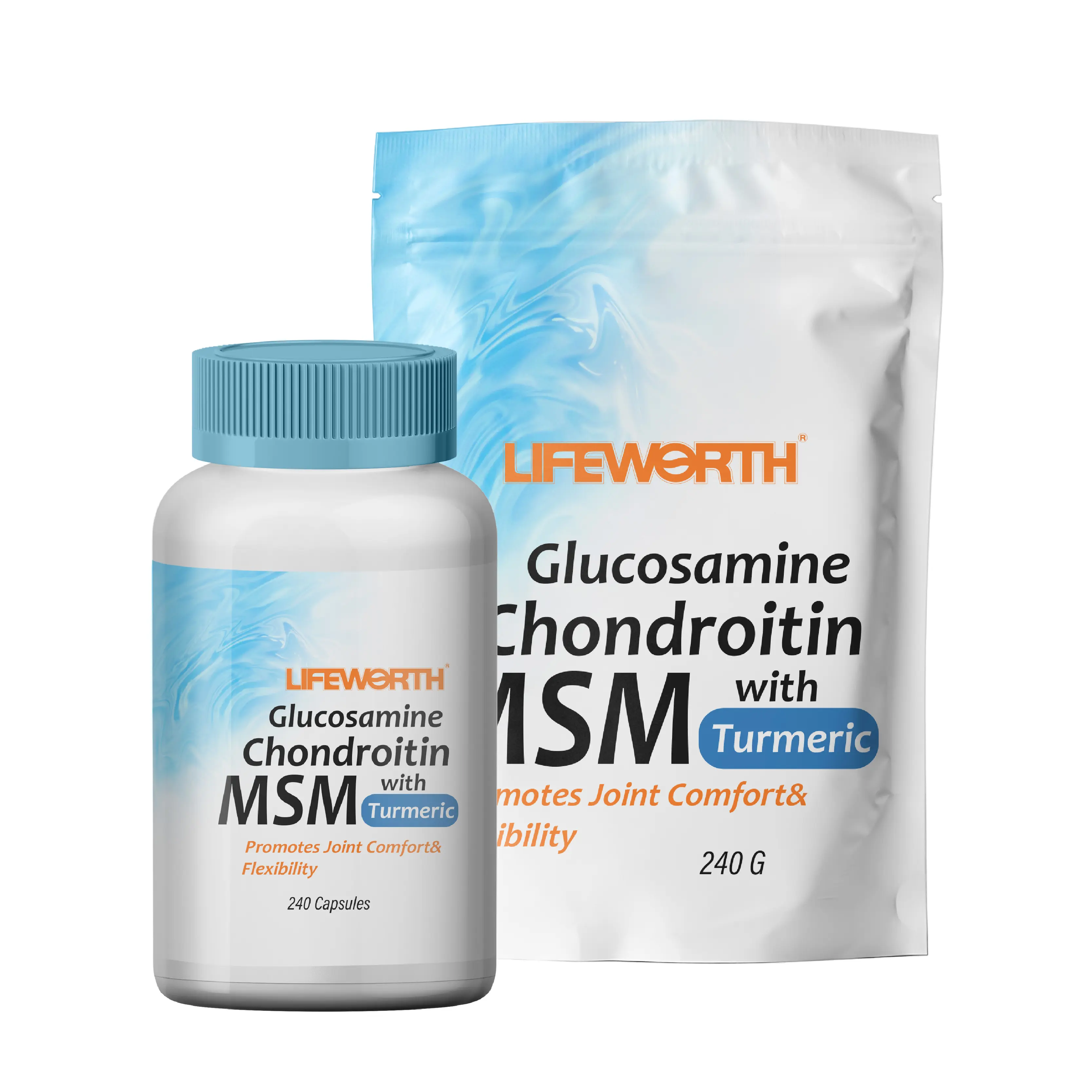 Lifeworth-glucosamina con Condroitina en polvo Msm, cápsulas de Turmeric, Etiqueta Privada, superventas, venta al por mayor