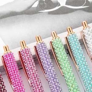 Stylos à bouton-poussoir mignons avec perles - Stylos à bille en métal multicolores pour étudiants et cadeaux promotionnels - Product Image 2