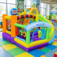 Château gonflable pour enfants, design panda rouge et girafe, avec toboggan, trampoline intérieur/extérieur, centre de jeux, jouet pour fête d'anniversaire
