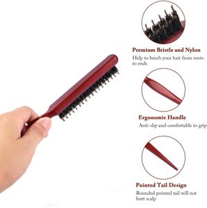<span class=keywords><strong>Brosse</strong></span> démêlante en bois à 3 rangs avec logo personnalisé pour salon de coiffure, en poils de sanglier naturels, pour démêlage humide et coiffage, avec queue de rat pour le coiffage et le démêlage. - Product Image 3