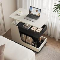Table basse moderne en pierre avec roulettes, hauteur réglable, rangement et design portable pour salon