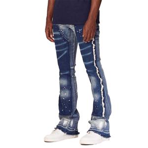 Jeans évasés vintage noirs à effet éclaboussures de peinture en denim personnalisés en gros pour hommes - Product Image 1