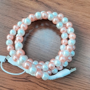 Cable de cargador de cuentas rosa y blanco de lujo para teléfono Tipo-C Idea de regalo USB para uso en computadora - Product Image 2