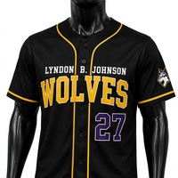 Maillot de baseball Lyndon B. Johnson Wolves pour homme, manches courtes, noir, jaune, violet, 27, évacuation de l'humidité, coupe régulière
