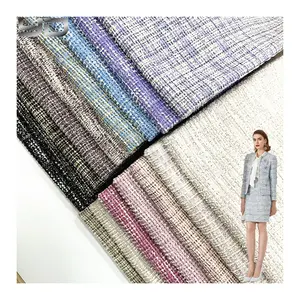 Bán buôn OEM tùy chỉnh Polyester Cotton kim loại lurex sân nhuộm đan Tweed vải cho phụ nữ áo khoác