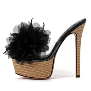 <span class=keywords><strong>Mules</strong></span> à plateforme ornées de fleurs Diapositives à talons hauts pour femmes - Product Image 5