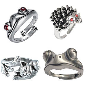 Bagues ajustables tendance SC avec animaux, bijoux pour femmes, style rétro, argent antique, chat porte-bonheur, dinosaure, serpent, grenouille, bagues pour femmes et hommes - Product Image 1