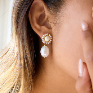 Pearl Drop Earrings Flower Shape AAA Grade Bezel Setting Party Jewelry - Product Image 2