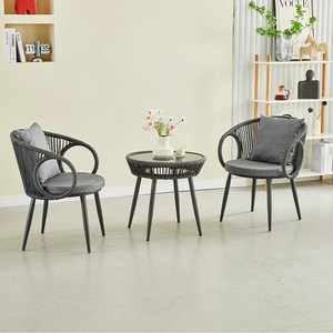 Moderno 3 pezzi Set di mobili da giardino in corda intrecciata per tutte le stagioni all'aperto <span class=keywords><strong>bistrot</strong></span> di conversazione con cuscini per cortile - Product Image 2