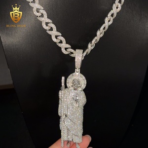Ciondolo Iced San Giuda 3 Pollici in Argento Sterling 925 Placcato Rodio con Moissanite VVS Certificata GRA, Collana con Ciondolo da Uomo - Product Image 4