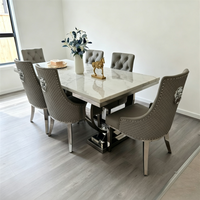 Table à manger Runwood de style nordique moderne et luxueux, design haut de gamme, base en acier inoxydable doré, plateau en marbre noir