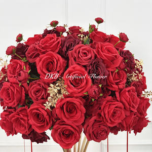 ดอกไม้ประดิษฐ์สำหรับตกแต่งงานแต่งงาน ลูกบอลดอกไม้ประดับงานแต่งงาน ลูกบอลดอกไม้ผ้าไหมสีแดง - Product Image 2