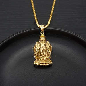 Collana da uomo con ciondolo religioso indiano a forma di elefante guardiano, in acciaio inossidabile, anti-ossidazione, impermeabile, gioiello alla moda - Product Image 6