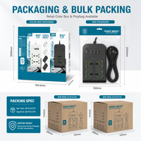 Stop Kontak Universal Multifungsi 4U+1PD(2A) Kabel Ekstensi 4 Outlet 2M Kabel Dapat Disesuaikan Hub Daya Bengkel