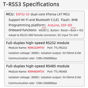 En Stock, Módulo de Control Industrial Original LILYGO T-RSS3 ESP32-S3 RS232 RS485, Placa con 8MB de Memoria Flash - Product Image 6