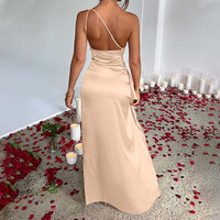Robe longue de soirée élégante jaune doré pour femme, asymétrique à une épaule, fendue, idéale pour cocktail, mariage ou fête