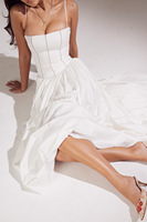 Robe de mode décontractée à bretelles spaghetti blanches pour femmes, robe corset à col carré, jupe plissée, robe de soirée formelle en coton léger