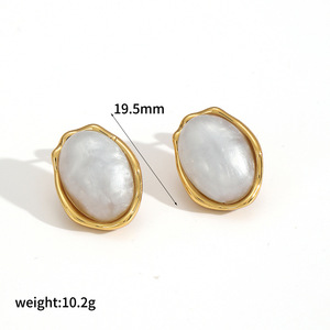 Pendientes ovalados de estilo retro a la moda con engaste de bisel para mujer, diseño geométrico, joyería de acero inoxidable - Product Image 4