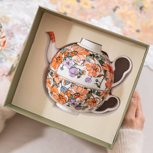 Bone <b>China</b> <b>Tea</b> Set - Orange Floral Petal Nesting Teapot with Cup and Saucer - Product Image 3