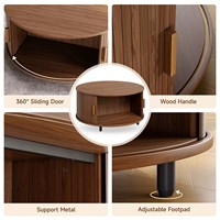 Table basse ronde en bois massif avec rangement à lattes verticales, meuble de rangement minimaliste en bois foncé pour salon et canapé